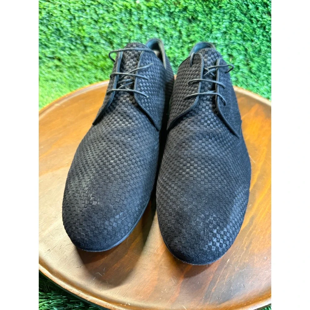 Louis Vuitton Black Damier Infini Suede Derby Dress Shoes LV Logo Heel Italy